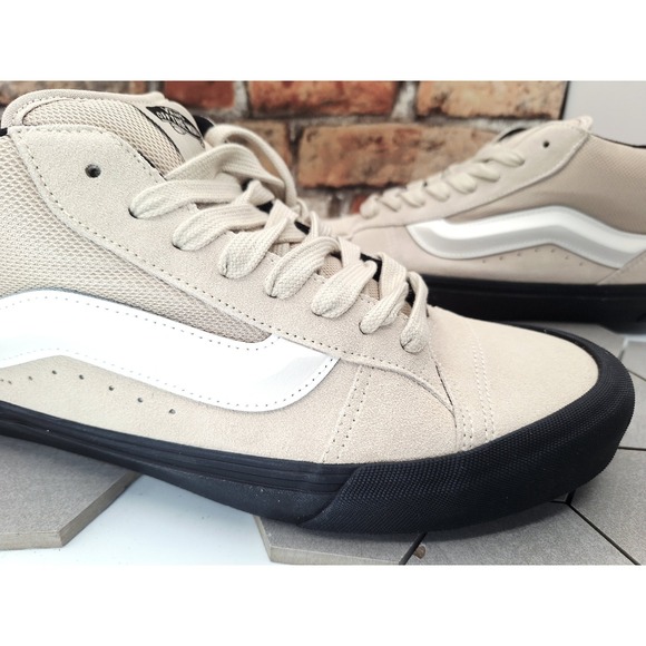 Vans  Knu Skool Peyote Cream White Black Mid Suede Nylon Skate Shoes Men sz 13 - Picture 3 of 11